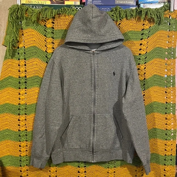Polo Ralph Lauren Gray Full Zip Hoodie XL Pony Logo - Picture 1 of 9